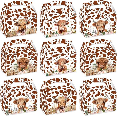 BACH AND BOUJEE 12 PCS Highland Cow Party Treat Boxes Brown Western Party Favor Gift Box Candy Boxes Bags for Western Highland Cow Baby Shower Birthday in Kuwait