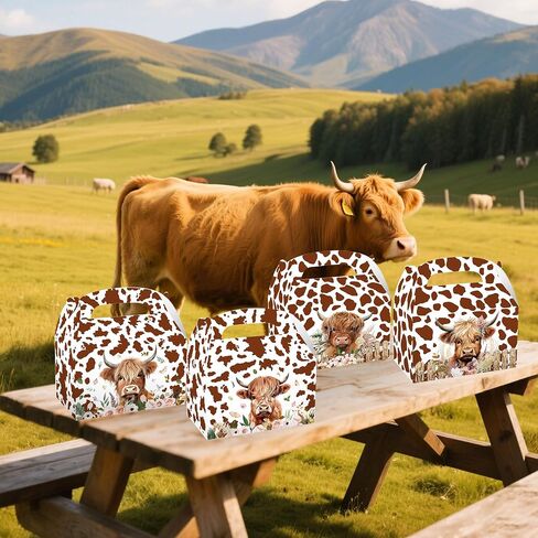 BACH AND BOUJEE 12 PCS Highland Cow Party Treat Boxes Brown Western Party Favor Gift Box Candy Boxes Bags for Western Highland Cow Baby Shower Birthday in Kuwait