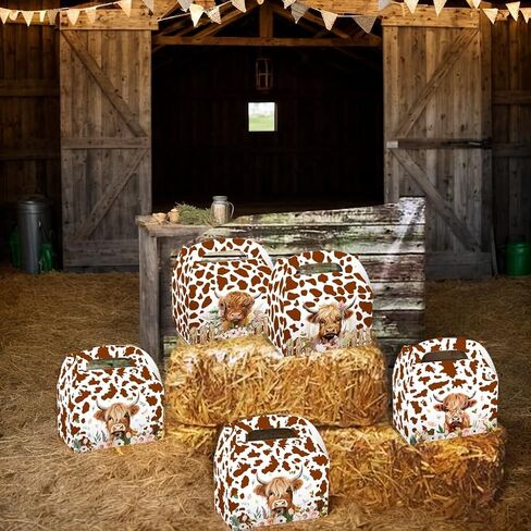 BACH AND BOUJEE 12 PCS Highland Cow Party Treat Boxes Brown Western Party Favor Gift Box Candy Boxes Bags for Western Highland Cow Baby Shower Birthday in Kuwait