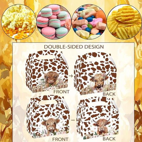BACH AND BOUJEE 12 PCS Highland Cow Party Treat Boxes Brown Western Party Favor Gift Box Candy Boxes Bags for Western Highland Cow Baby Shower Birthday in Kuwait