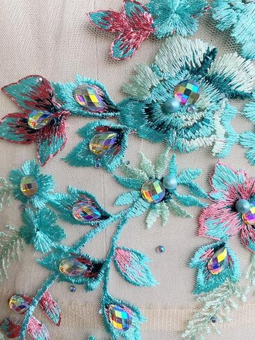 GroGg Irregularly Designed hot Rhinestones lace Embroidery Colorful Applique Trim Patches DIY Accessories for Dress Clothing Skirt (deep Pink) in Kuwait