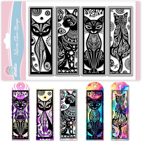 GLOBLELAND Art Cat Bookmark Clear Stamps Mandala Cats Silicone Stamp Egyptian Cats Transparent Stamps for DIY Scrapbooking and Cards Making Photo Album Journal 6.3x4.33inch in Saudi Arabia