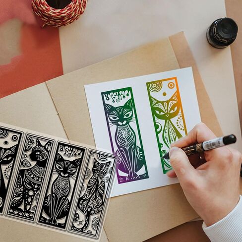 GLOBLELAND Art Cat Bookmark Clear Stamps Mandala Cats Silicone Stamp Egyptian Cats Transparent Stamps for DIY Scrapbooking and Cards Making Photo Album Journal 6.3x4.33inch in Saudi Arabia