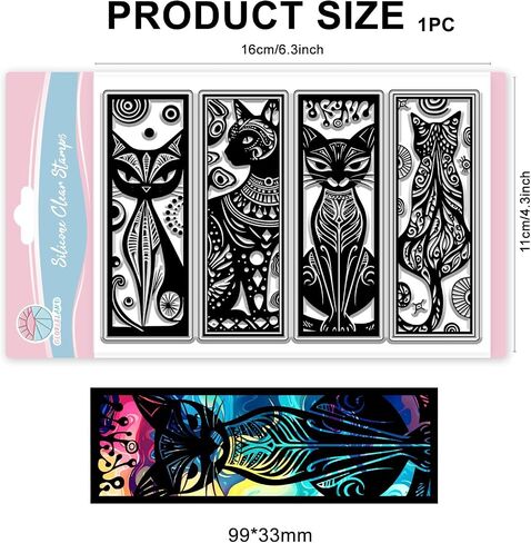 GLOBLELAND Art Cat Bookmark Clear Stamps Mandala Cats Silicone Stamp Egyptian Cats Transparent Stamps for DIY Scrapbooking and Cards Making Photo Album Journal 6.3x4.33inch in Saudi Arabia