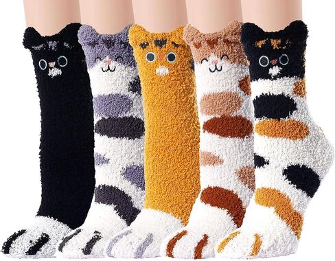 Ginmewrae Womens Fuzzy Socks Soft Cozy Fluffy Slipper Cat Socks Sleeping Warm Socks Stocking Stuffer Gift for Women in Saudi Arabia