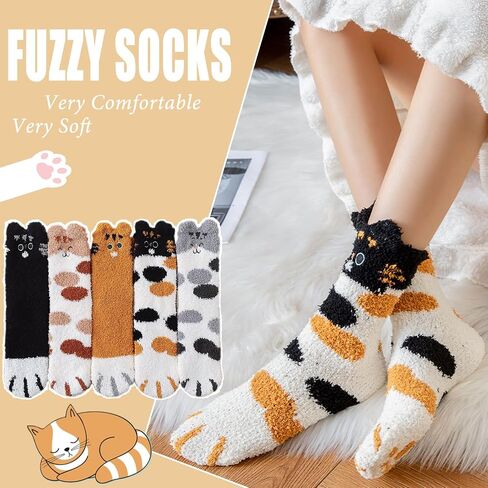Ginmewrae Womens Fuzzy Socks Soft Cozy Fluffy Slipper Cat Socks Sleeping Warm Socks Stocking Stuffer Gift for Women in Saudi Arabia