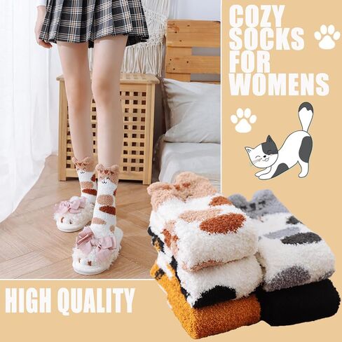 Ginmewrae Womens Fuzzy Socks Soft Cozy Fluffy Slipper Cat Socks Sleeping Warm Socks Stocking Stuffer Gift for Women in Saudi Arabia