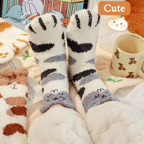 Ginmewrae Womens Fuzzy Socks Soft Cozy Fluffy Slipper Cat Socks Sleeping Warm Socks Stocking Stuffer Gift for Women in Saudi Arabia