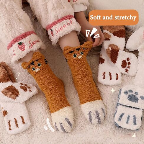 Ginmewrae Womens Fuzzy Socks Soft Cozy Fluffy Slipper Cat Socks Sleeping Warm Socks Stocking Stuffer Gift for Women in Saudi Arabia