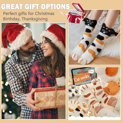 Ginmewrae Womens Fuzzy Socks Soft Cozy Fluffy Slipper Cat Socks Sleeping Warm Socks Stocking Stuffer Gift for Women in Saudi Arabia
