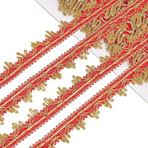 18 Yards Black and Gold Woven Braided Ribbon Flower Metallic Lace Edging Trim Vintage Decorated Gimp Fringe Upholstery Trimming for Jewelry Making Sewing Crafts Dress Home Decor DIY Supply in Kuwait