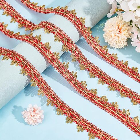 18 Yards Black and Gold Woven Braided Ribbon Flower Metallic Lace Edging Trim Vintage Decorated Gimp Fringe Upholstery Trimming for Jewelry Making Sewing Crafts Dress Home Decor DIY Supply in Kuwait