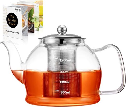 STNTUS Glass Teapot, 40 oz. / 1200 ml for Loose Tea, Glass Teapot with Infusers for Loose Tea, Tea Pot for Stove, Teapot with Stainless Steel Strainer, Teapot for 4-6 Cups in Saudi Arabia
