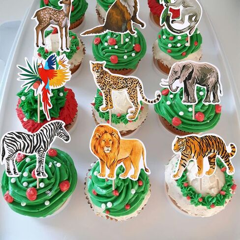 Rsstarxi 36pcs Safari Jungle Animals Cupcake Toppers, Birthday & Baby Shower Cake Decorations in Saudi Arabia