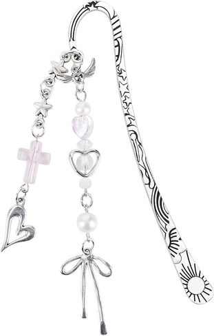 Unique Bow Bookmark Gifts - Charm Pink Aesthetic Book Mark Cute Silver Chain Tassel Metal Page Marker for Reading Women Girls Readers Students Teachers School Supplies Birthday Valentines in Saudi Arabia