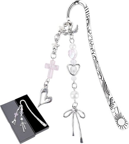 Unique Bow Bookmark Gifts - Charm Pink Aesthetic Book Mark Cute Silver Chain Tassel Metal Page Marker for Reading Women Girls Readers Students Teachers School Supplies Birthday Valentines in Saudi Arabia