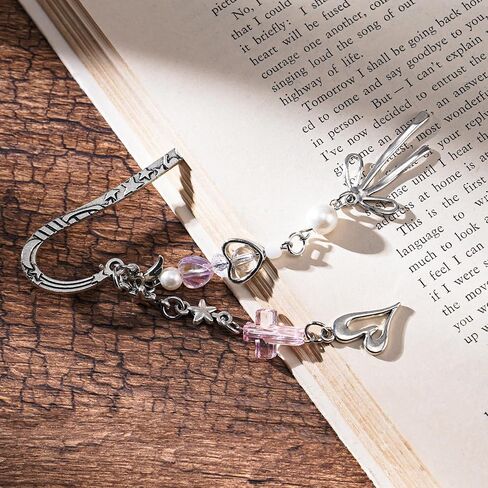 Unique Bow Bookmark Gifts - Charm Pink Aesthetic Book Mark Cute Silver Chain Tassel Metal Page Marker for Reading Women Girls Readers Students Teachers School Supplies Birthday Valentines in Saudi Arabia