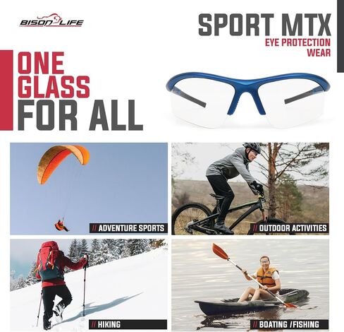 BISON LIFE Sport MTX Gray Mirror Lens Black Temple Safety Glasses, ANSI Z87+, Impact Resistant, Anti-Scratch UV Protection Lens for Shooting, Yard Work, Cycling, and Outdoor Activities (1 Pack) in Kuwait