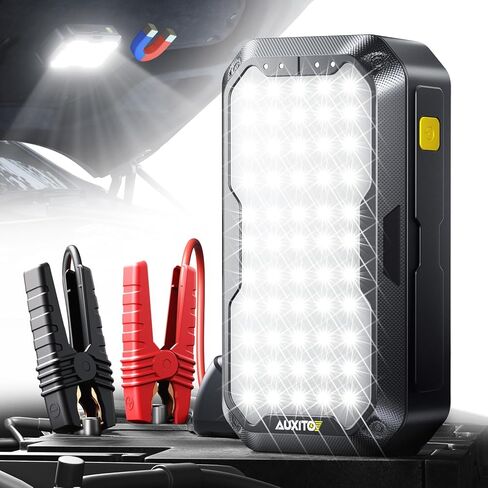 AUXITO Jump Starter, 5000A Car Battery Jump Starter, Up to 8.5L Gas and 8.0L Diesel Engines with 2000LM LED Work Panel Light, 12V Safe Jump Box with Camping Light, Power Bank and Jumper Cable in Kuwait