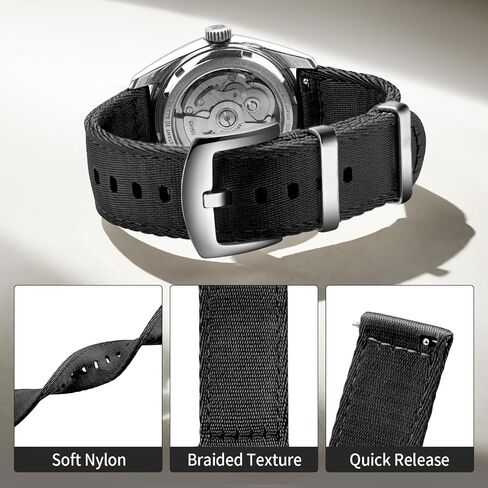 ULLCHRO Nylon Watch Strap Replacement Canvas Watch Band Military Army Men Women - 18mm, 20mm, 22mm, 24mm Watch Bracelet with Stainless Steel Silver Buckle in Kuwait