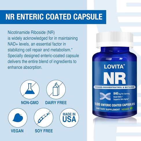 NR Supplement 350 mg, Similar to NMN, Potent Nicotinamide Riboside with Resveratrol & Betaine, High Absorption & Stabilized NAD Supplement for Healthy Aging, Vegan, 30 Capsules in Kuwait