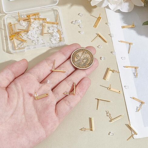 UniCraftale حوالي 30pcs 18k مستطيل مطلي بالذهب مقاطع مشاركات البار أقراط استنتجات المستطيلات مستطيلات أقراط مثقوبة بوست دبوس مع 60 ٪ in Saudi Arabia