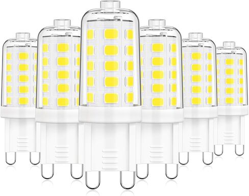 MAXvolador G9 LED Bulb Dimmable, Daylight White 6000K, 40W T4 Halogen Equivalent, Bi Pin Base 4W G9 Light Bulbs for Chandelier Lighting, 400LM, 6 Pack in Kuwait