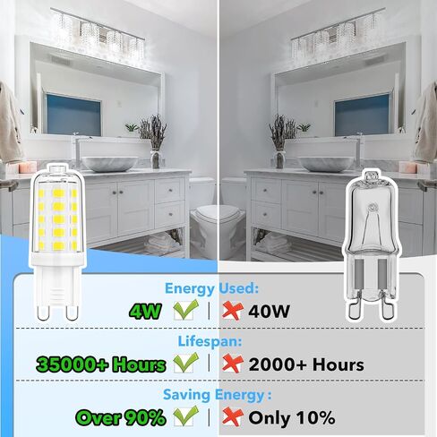 MAXvolador G9 LED Bulb Dimmable, Daylight White 6000K, 40W T4 Halogen Equivalent, Bi Pin Base 4W G9 Light Bulbs for Chandelier Lighting, 400LM, 6 Pack in Kuwait