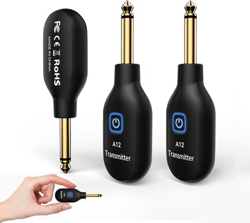 A12 Wireless Guitar Transmitter Receiver - 2.4GHz System, 24-bit 48KHz Audio, 100ft Range, No Latency, Rechargeable, Easy Pairing for Electric Guitar & Bass - Guitar Accessories in Saudi Arabia