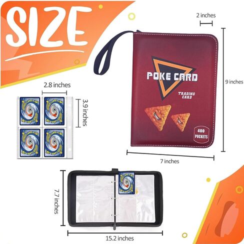 Trading Card Binder Album, 400 Pockets, 50 Removable Sleeves, 3-Ring Zipper, 4-Pocket Pages (Blue 400) in Saudi Arabia
