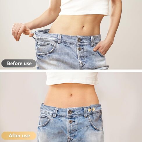 8 Set Pant Waist Tightener Star Buttons Pins for Loose Jeans Reusable Waist Cincher Clip Metal Star Tightener for Clothing Dresses Skirts No Sewing Decoration Accessories(Silver+Black) in Kuwait