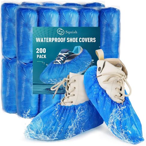 squish Shoe Covers Disposable Non-Slip, 100 Pack 6g Thick Booties Cover, Waterproof Slip Resistant Disposable Shoe Covers Durable Protector Covers for Indoors and Outdoors Fit Up to 13 Size (Black) in Saudi Arabia