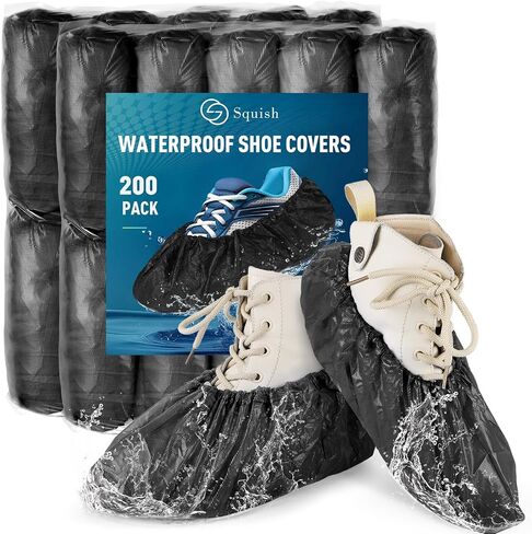 squish Shoe Covers Disposable Non-Slip, 100 Pack 6g Thick Booties Cover, Waterproof Slip Resistant Disposable Shoe Covers Durable Protector Covers for Indoors and Outdoors Fit Up to 13 Size (Black) in Saudi Arabia