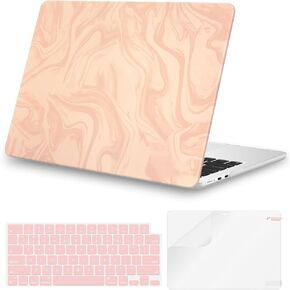 iCasso for MacBook Air 13.6 inch Case 2025 2024-2022 Release M4 M3 M2 A3240 A2681 A3113, Silky Texture Leather Protective Hard Shell Case for MacBook Air 13 inch and Keyboard Cover, White Wave