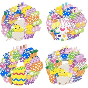 Joyesplay DIY Easter Wreath Craft Kits, Foam Signs with Easter Egg and Wreath Signs Decorations, Bunny and Chick Stickers(Style A)