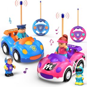 2 Pack Remote Control Cars for Toddlers- Police Car and Race Car - RC Car Toys for Boys & Girls - Each with Different Frequencies - Gifts for Toddler Baby 18+ Months