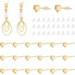 UniCraftale حوالي 30pcs 18k مستطيل مطلي بالذهب مقاطع مشاركات البار أقراط استنتجات المستطيلات مستطيلات أقراط مثقوبة بوست دبوس مع 60 ٪