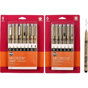SAKURA Pigma Micron Fineliner Pens 2 Pack - For Writing, Drawing, or Journaling - Assorted Point Sizes - 14 Black Ink Micron Pens