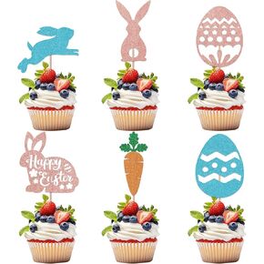 24pcs Happy Easter Cupcake Toppers ، Bunny Egg Cupcake Topper for Happy Easter Party Decorities ، Easter Baby Devic Decor