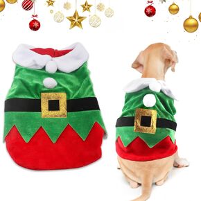 مجموعة أزياء الكلب الكلب Threetols ، الكلب عيد الميلاد الزي الكلب CAT GREEN RED TOP TOP WOTFT Funny Funny Elf XMAS HAT و COLLAR مع الجرس المركب للجرو الشتاء للعام الجديد الإكسسوارات （S）