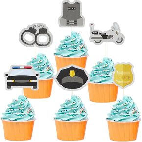 18pcs Police Cupcake Topper ، Poaliceman Cupcake Topper ، Police موضوع عيد ميلادك ،
