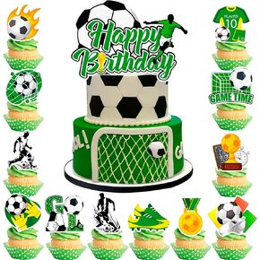 Soccer Cake Topper ، 13pcs مجموعة الديكورات كعكة لكرة القدم - أقطار كب كيك لكرة القدم + كرة القدم الكعكة Topper/Soccer Cake Topper