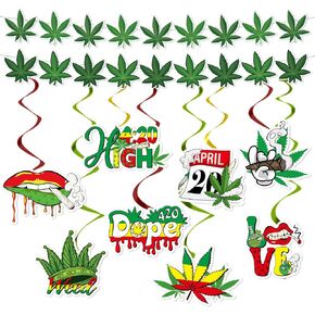 420 زخارف حفلة عيد ميلاد ، 14 مساءً لديها لافتات عيد ميلاد مخدر مع ديكور دوامات معلقة من الأعشاب الضارة ، مستلزمات الحفلات للبالغين