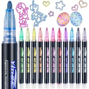 Shimmer Marker Outline Pens, 12 Colors Metallic Sparkle Markers for Art Supplies, Markers for Kids Teens, Arts and Crafts for Kids Ages 4-16, Teen Girl Gifts Trendy Stuff, Teen Girl Stocking Stuffers