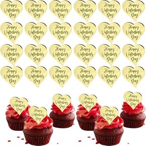 20pcs سعيد عيد الحب الكب كيك أعلى القبعات قرص كعكة الأكريليك مرآة القلب ، عيد الحب ديكور ديكور حلوى الخبز