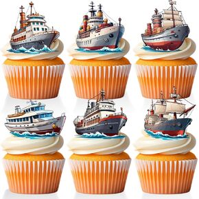 18 PCS قبعات كب كيك كب كيك بحري للأولاد فتيات سعيدان عصر بيبي دش سفينة قارب كعكة ديكور البحرية الإبحار الزخارف الحزبية بحرية لوازم اللوازم