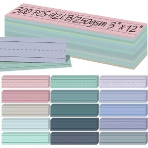 CardStock Strips Cardstock 300pcs ملونة ، 3 "× 12" ، 90 رطل/250GSM ورقة كتابة الكلمات المحكم سميكة لمستلزمات المعلمين والفصول الدراسية والمنزل (15 لونًا)