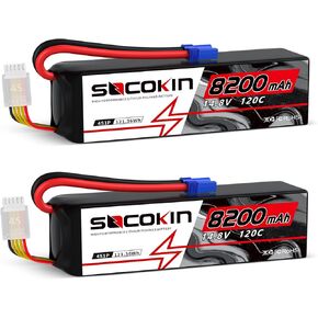 4S Lipo Battery 14.8V 8200mAh 120C 4S Lipo Batteries with EC5 Plug Soft Case for RC Car X-Maxx RC Boat RC Racing Truck Helicopter Airplane 2 Pack