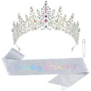 Semato Princess Sash و Rhinestone Crown Tiara Kit-Birthday Decorations للنساء والفتيات