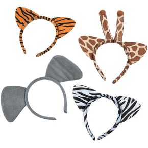 Fun Express Plush Zoo Animal Beadbands W Ears (1 Dozen) FAVORS FAVORS و ASSUME COSTORIES ، ZEBRA ، GIRAFFE ، Elephant & Tiger - VBS VACES BIBLE SCHOUS